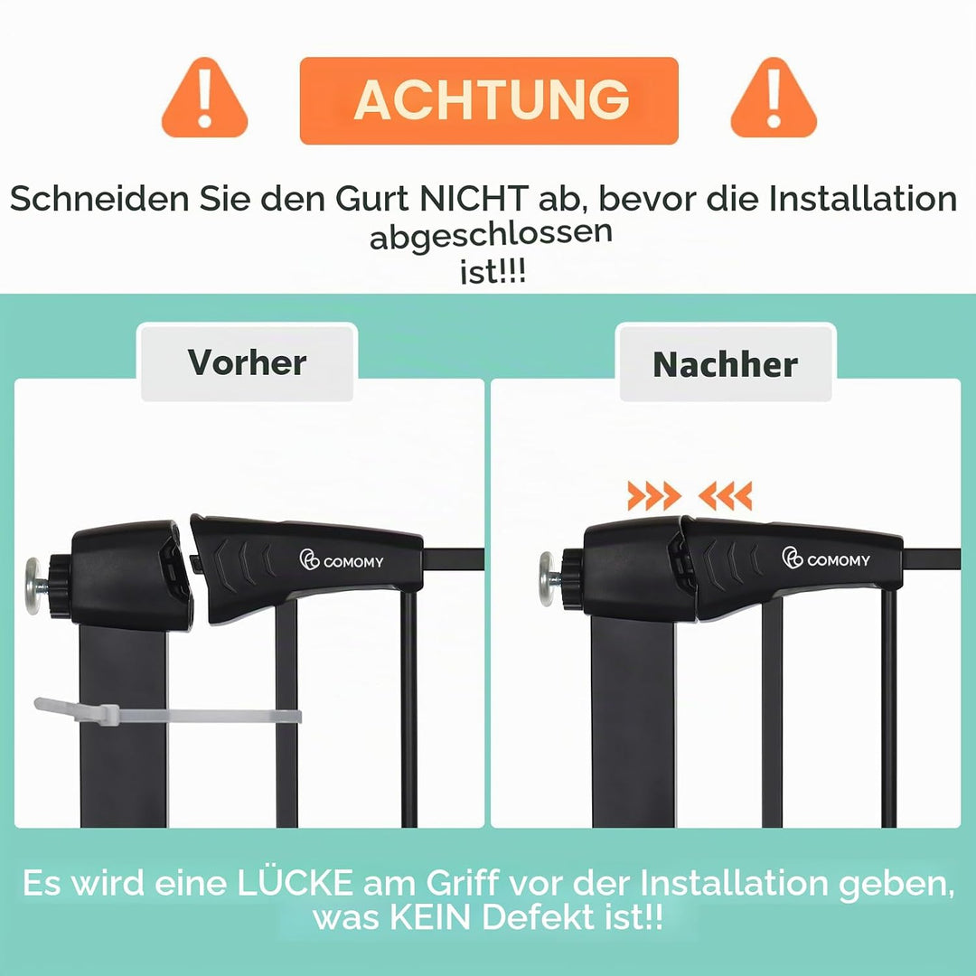 COMOMY Treppenschutzgitter ohne Bohren für Hunde und Katzen, 75-103cm Türschutzgitter mit Katzenklap