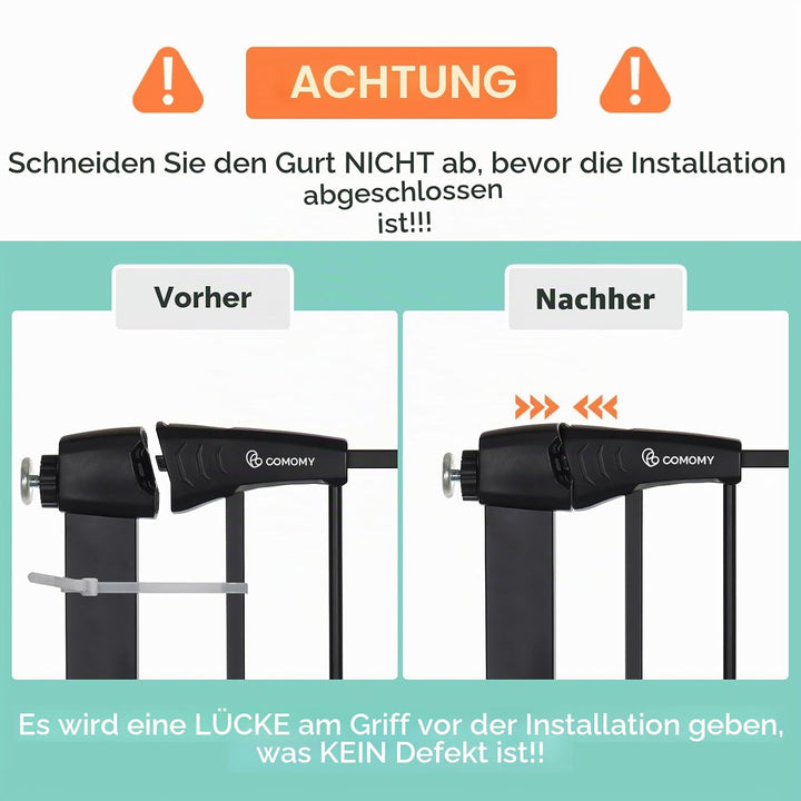 COMOMY Treppenschutzgitter ohne Bohren für Hunde und Katzen, 75-103cm Türschutzgitter mit Katzenklap