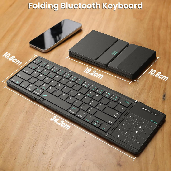 Nillkin Faltbare Bluetooth Tastatur mit Touchpad, kabellose Wiederaufladbare Klapptastatur mit Ziffe