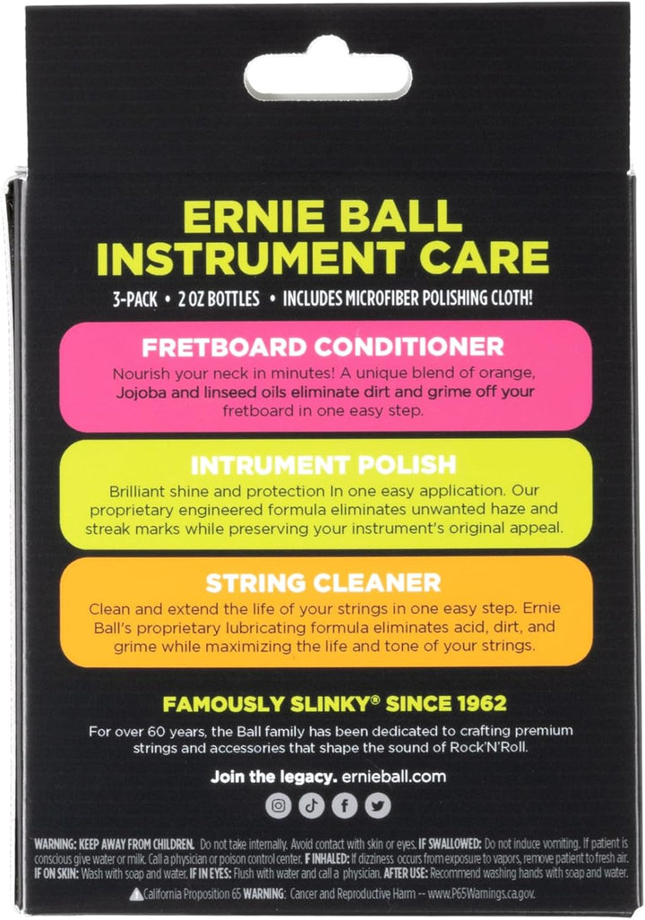Ernie Ball Instrumentenpflege 3er-Pack mit Mikrofasertuch Gitarrenpflegeset, Gitarrenpflegeset