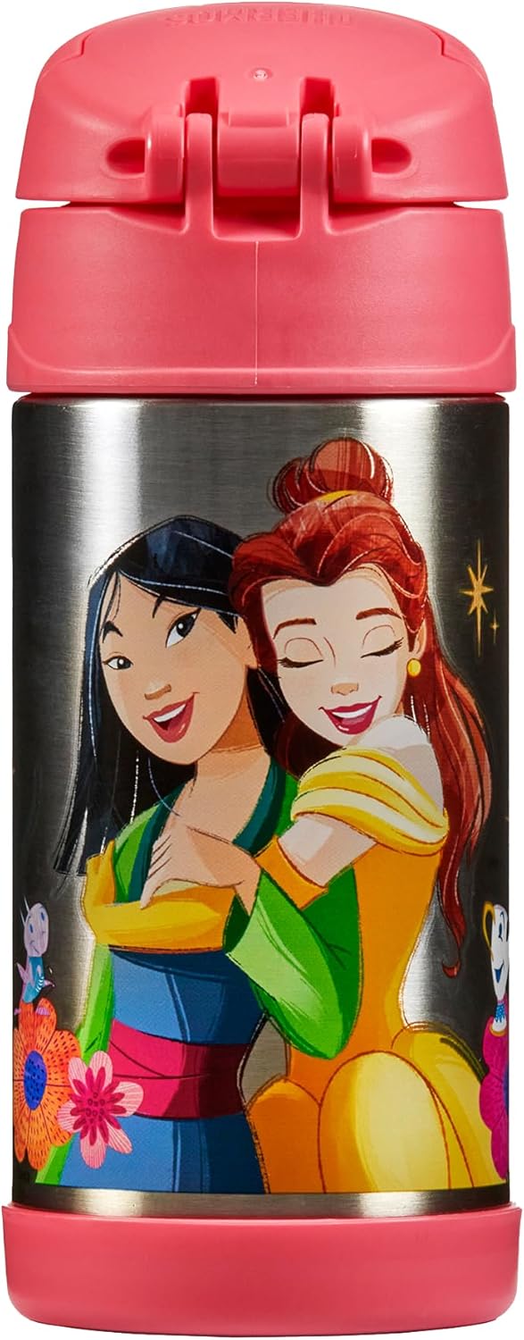 Thermos kids FUNTAINER STRAW BOTTLE DISNEY 0,35 l, Princesses, Thermoflasche Kinder aus Edelstahl mi