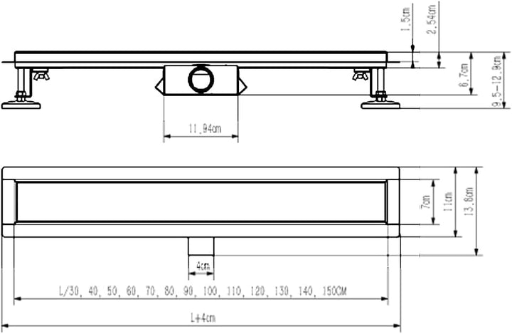 Duschrinne schwarz 60cm Edelstahl Bodenablauf 2-in-1 doppelseitig, Flieseneinsatz Ablaufrinne,schnel