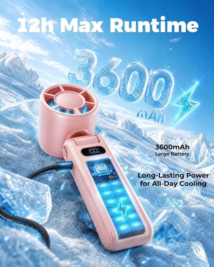 TUNISE Tragbarer Ventilator, Handventilator mit 3600mAh Akku, Mini Ventilator mit magnetischem Clip,