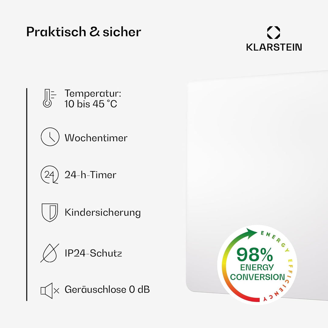 Klarstein Infrarotheizung mit Thermostat, 450W Elektroheizung, Smart Home Infrarotheizung zur Wandmo