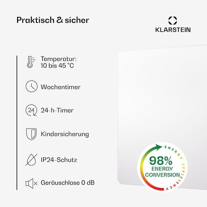 Klarstein Infrarotheizung mit Thermostat, 450W Elektroheizung, Smart Home Infrarotheizung zur Wandmo