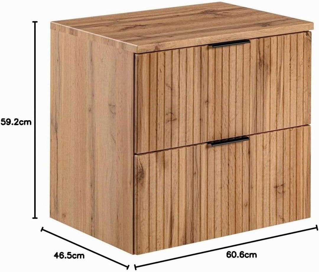 Lomadox Badezimmermöbel Waschtisch-Unterschrank 60cm Wotaneiche mit gerilllter Front Waschbecken Bad