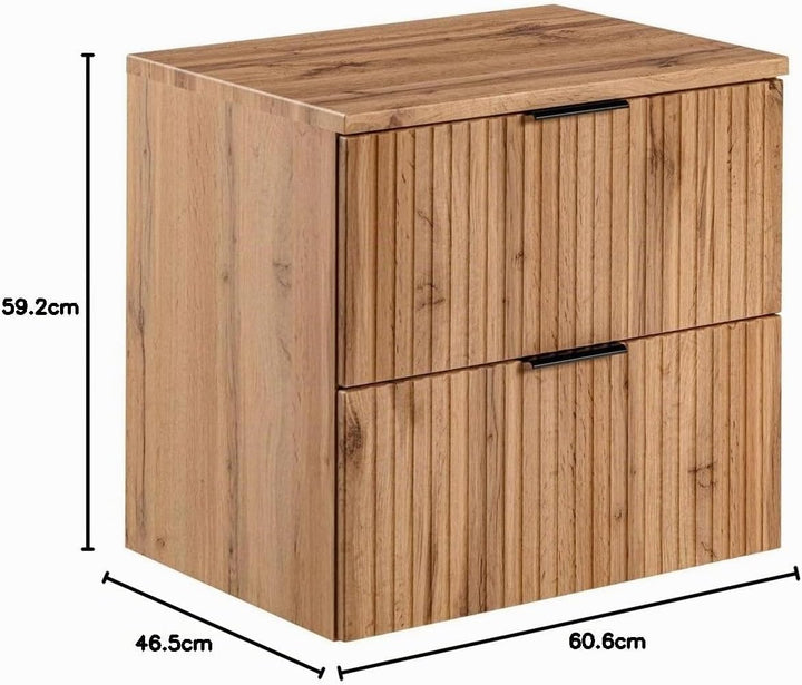 Lomadox Badezimmermöbel Waschtisch-Unterschrank 60cm Wotaneiche mit gerilllter Front Waschbecken Bad