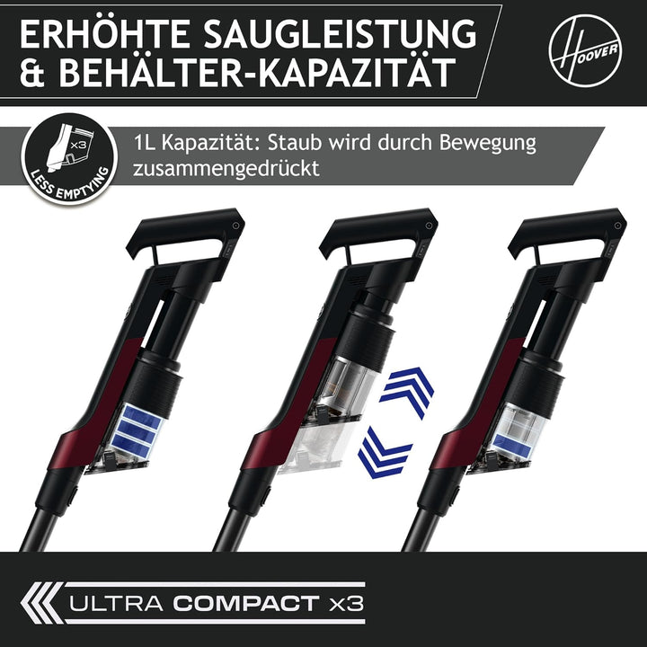 Hoover ultraleichter kabelloser HF2 Akku Staubsauger mit Verdichtungs-Funktion für 3X mehr Staubkapa