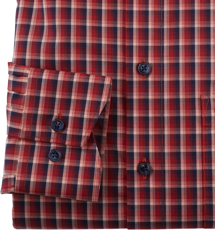 OLYMP Herren Businesshemd Langarm Luxor,Kariert,modern fit,Button-Down-Kragen 40 Rot 35, 40 Rot 35