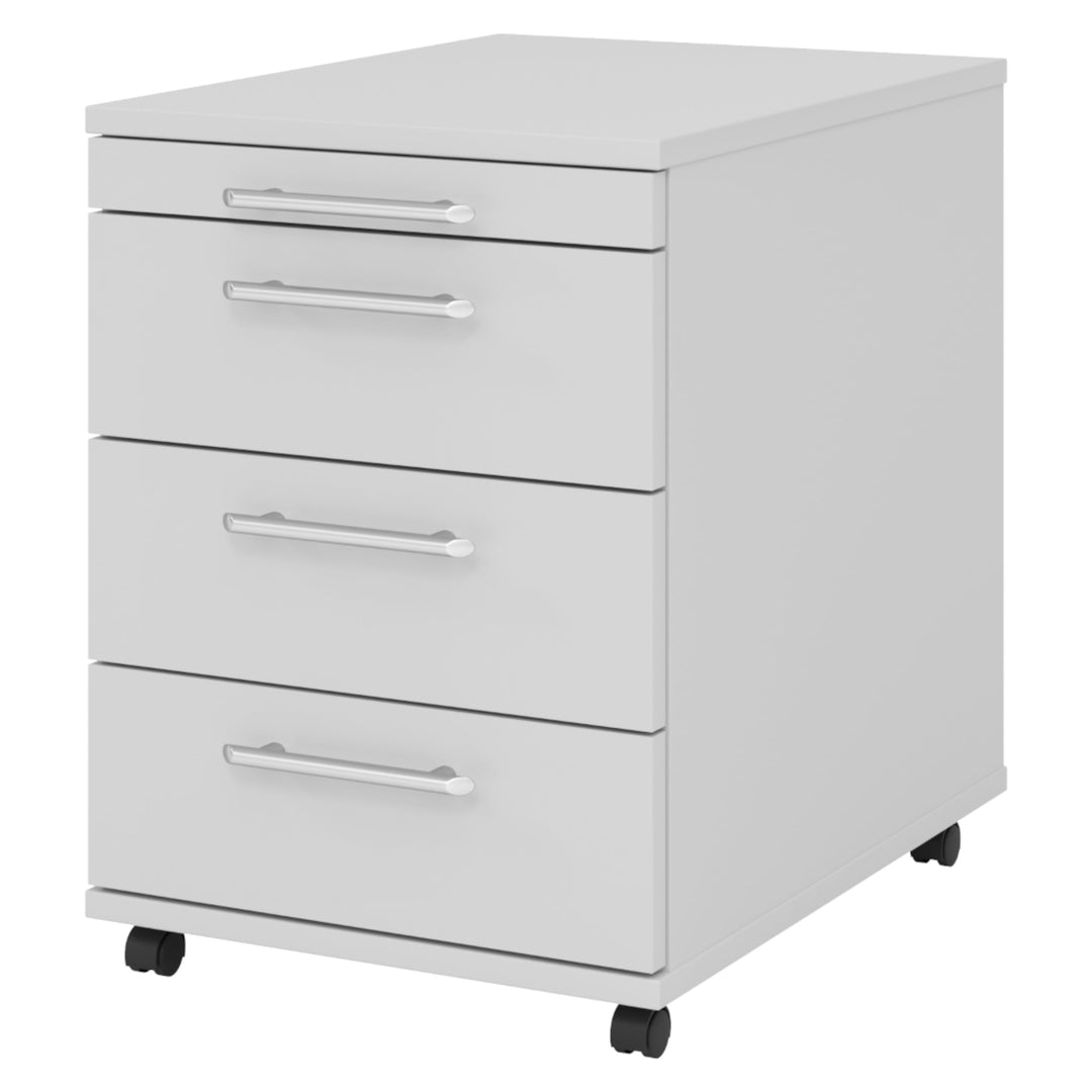 Bümö® Rollcontainer in Grau mit 3 Schüben und Schreibwaren Schublade | Bürocontainer aus Holz | Tisc