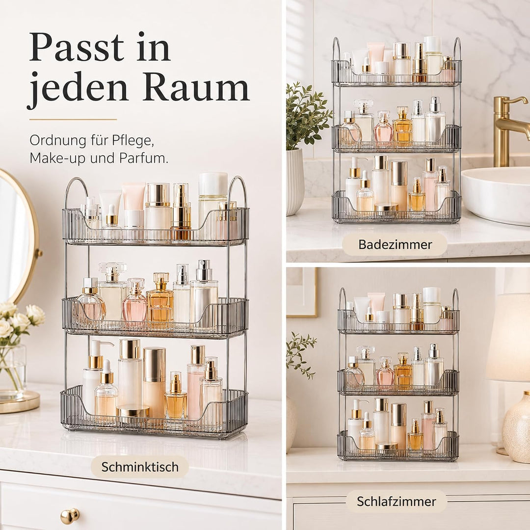3 Etagen Badezimmer Organizer, Kosmetik Aufbewahrung &amp; Parfüm Tablett (Grau), Grosses Hautpflege Reg