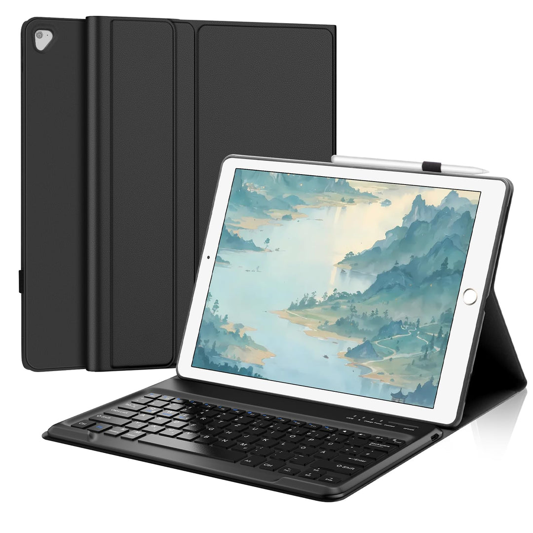 Tastatur Hülle für iPad Pro 12.9 Zoll 1./2. Generation (2017/2025), Schwarz | Deutsches QWERTZ Layou