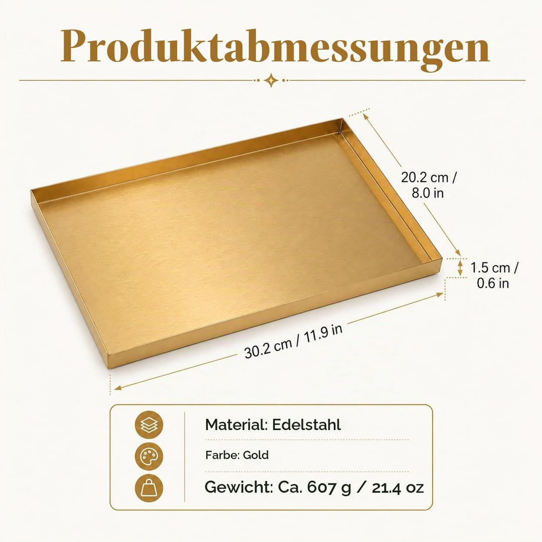 Deko Tablett Gold Tablett Rechteckig, Schmucktablett Edelstahl Badezimmer Tablett Dekotablett Schmuc