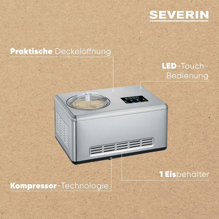 Severin 2-in-1 Eismaschine mit Joghurtfunktion, Inkl. Eisbehälter (2L) und Rezeptbuch, Digitaler Tim