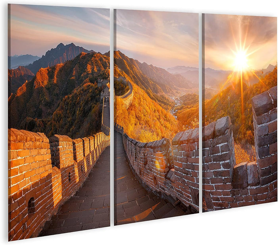 islandburner Bild auf Leinwand Chinesische Mauer China Herbst Bilder Wandbilder Poster Leinwand 130x