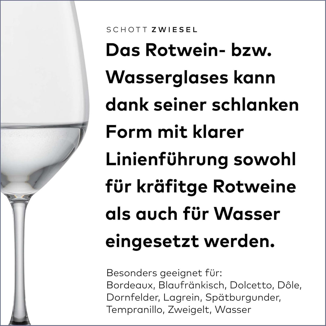 SCHOTT ZWIESEL Rotweinglas Viña (6er-Set), klassische Kristallgläser für Rotwein oder Wasser, spülma