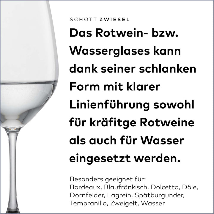 SCHOTT ZWIESEL Rotweinglas Viña (6er-Set), klassische Kristallgläser für Rotwein oder Wasser, spülma