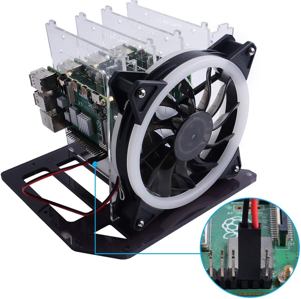 GeeekPi Raspberry Pi Cluster Gehäuse, Raspberry Pi Rack Gehäuse Stapelbares Gehäuse mit Lüfter 120 m