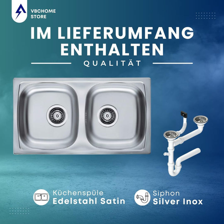 VBChome: Doppelbecken Einbauspüle 780 x 435 mm Camping Küchenspüle - Satinstruktur Alveus Basic 160