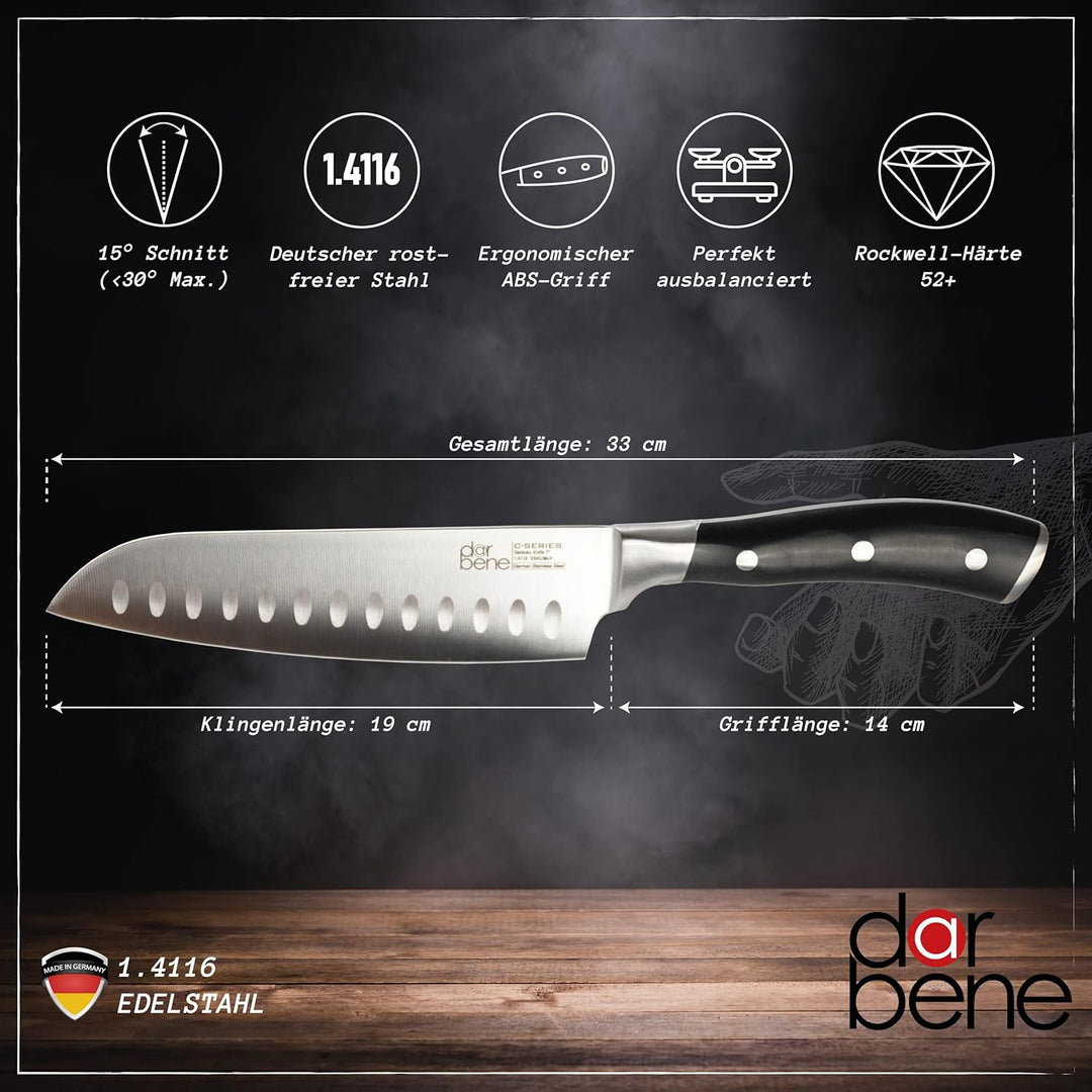 DarBene C-Series 2teilig Profi Küchenmesser aus deutschem Edelstahl, Filetiermesser 18cm, Santoku Me
