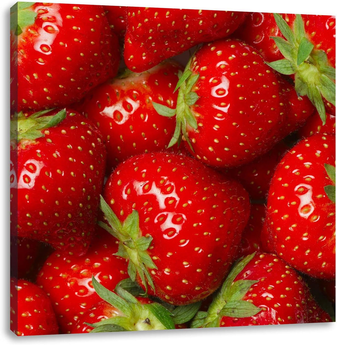 Leckere frische Erdbeeren, Format: 70x70 auf Leinwand, XXL riesige Bilder fertig gerahmt mit Keilrah