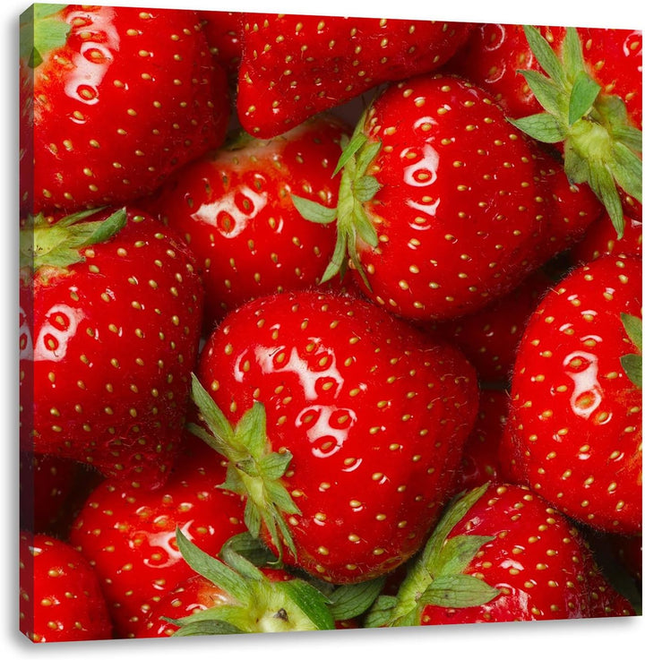 Leckere frische Erdbeeren, Format: 70x70 auf Leinwand, XXL riesige Bilder fertig gerahmt mit Keilrah