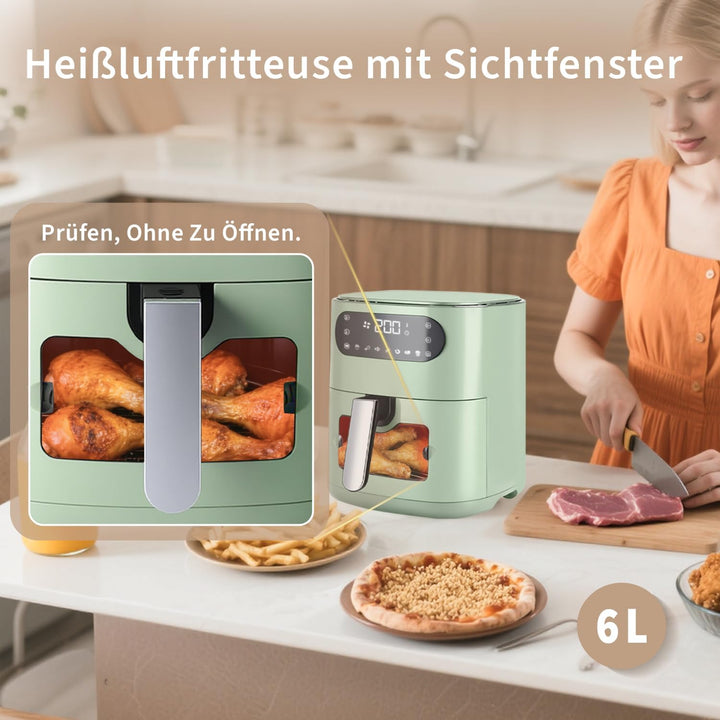 Citybee Airfryer Heissluftfritteuse 6L Sichtfenster - 7 Garprogramme 11 Funktionen Leise Heissluftfr