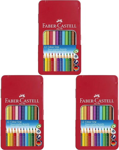 Faber-Castell 112413 - Buntstifte Colour GRIP, 12er Metalletui (Packung mit 3) 12 stück (1 erPack) (