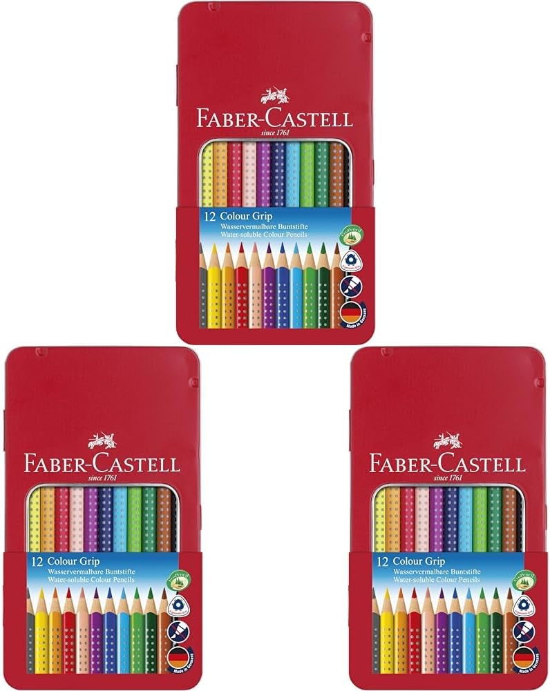 Faber-Castell 112413 - Buntstifte Colour GRIP, 12er Metalletui (Packung mit 3) 12 stück (1 erPack) (