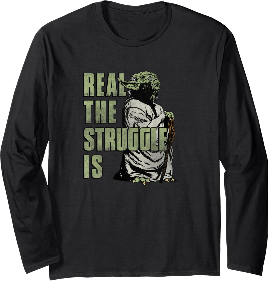 Star Wars Yoda Real The Struggle Is Langarmshirt