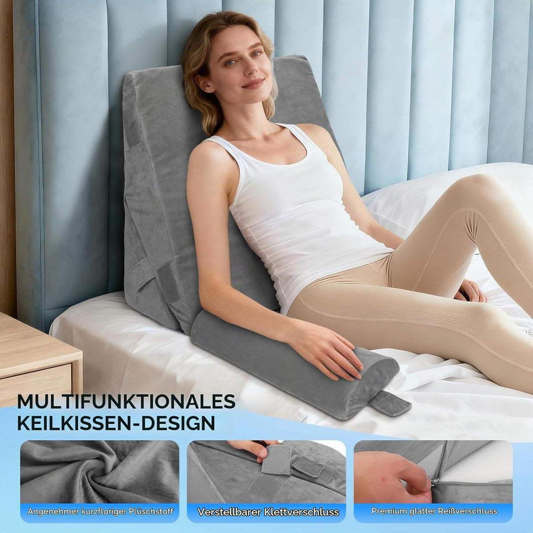 Keilkissen für Bett und Sofa, Doppelte Lage Memory Schaum Lesekissen, Verstellbares Keilkissen, Ergo