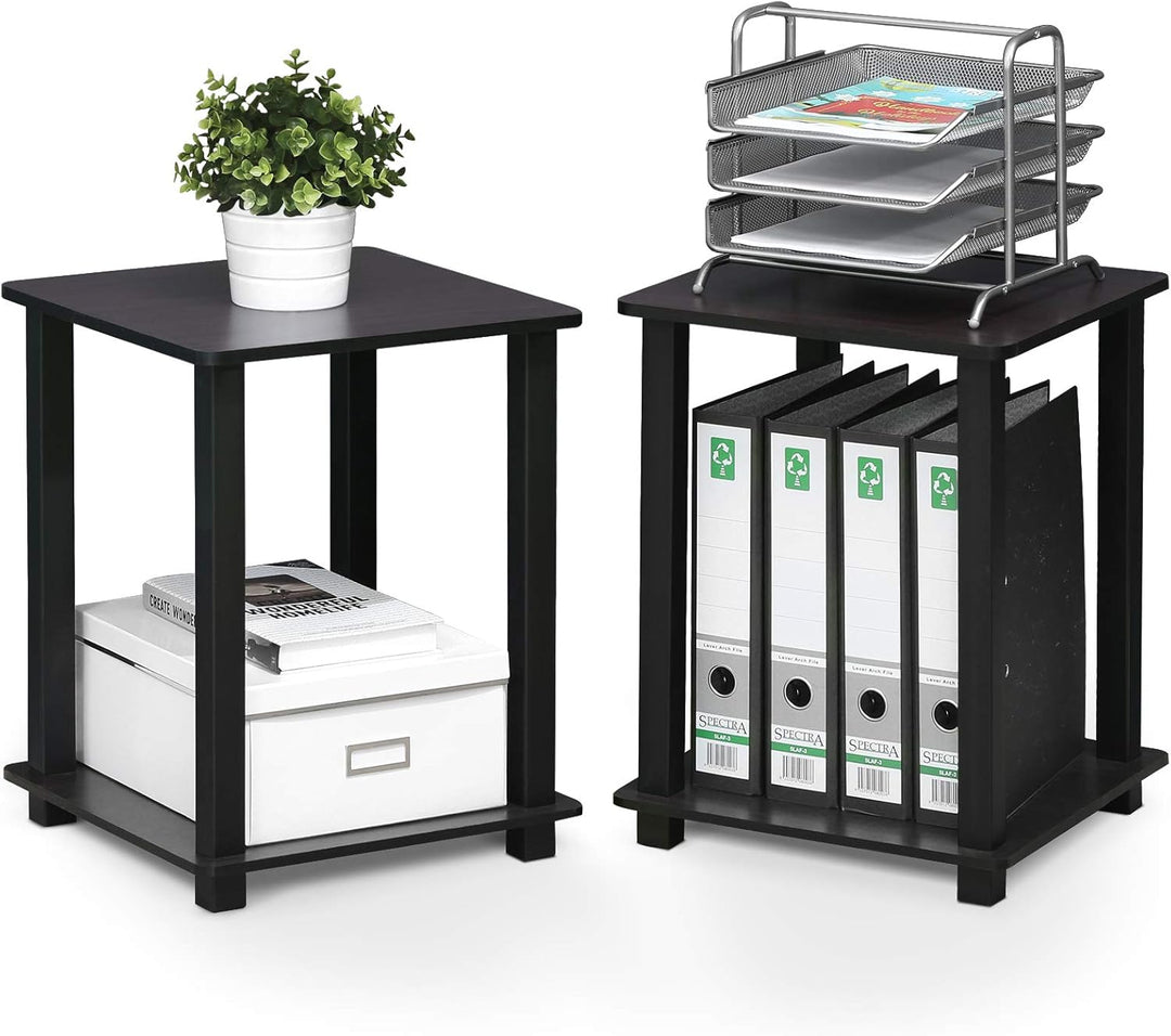 Furinno Simplistic Sofatisch, Couchtisch, Beistelltisch, mit 2 Ebenen, 2-er Set, Dunkle Walnuss, 39.