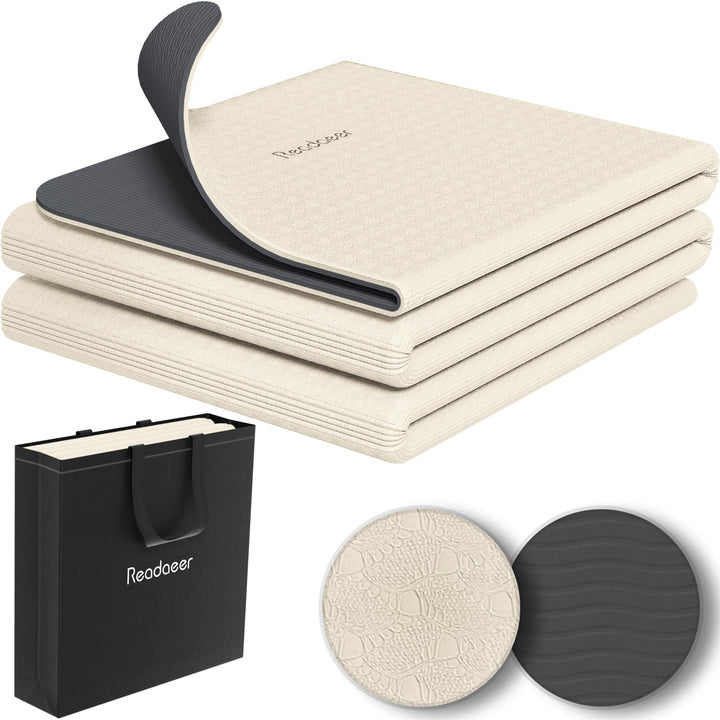 Faltbare Yogamatte für unterwegs, zweifarbige Yogamatte, 6 mm dick, mit Tragetasche, rutschfeste TPE
