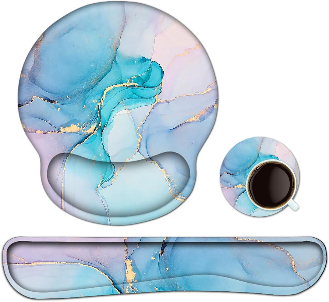 3-in-1 Handgelenkauflage Set, Mauspad mit Gelkissen+Handballenauflage Tastatur+Untersetzer,Ergonomis