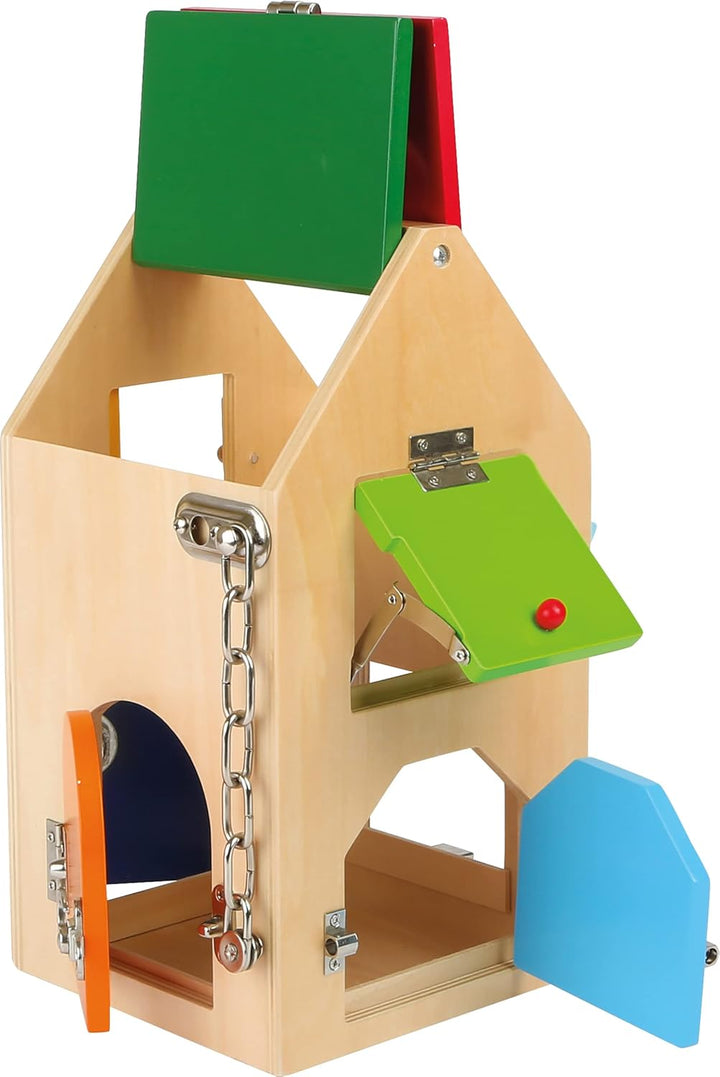 small foot Schlosshaus, aus Holz, mit Schlössern, Riegeln, Hebeln, Scharnieren und Sicherheitskette,