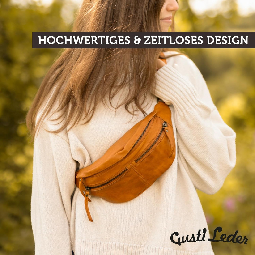 Gusti Gürteltasche Leder - Acton Bauchtasche Festivaltasche Hüfttasche Vintage Braun Leder Damen Her