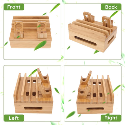 Gugxiom Bambus-Ladestation, Multifunktions-Ladestation mit 5 Anschlüssen, Geräte-Organizer, Magnetis