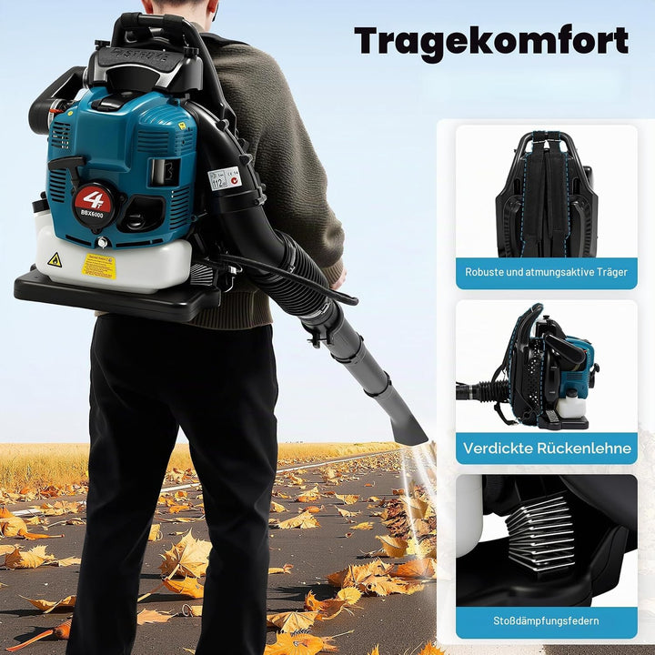 Benzin-Rückenlaubbläser 4-Takt 75.6ccm, 2600W Leichter Laubbläser Benzin Gas Angetriebene Rückentrag