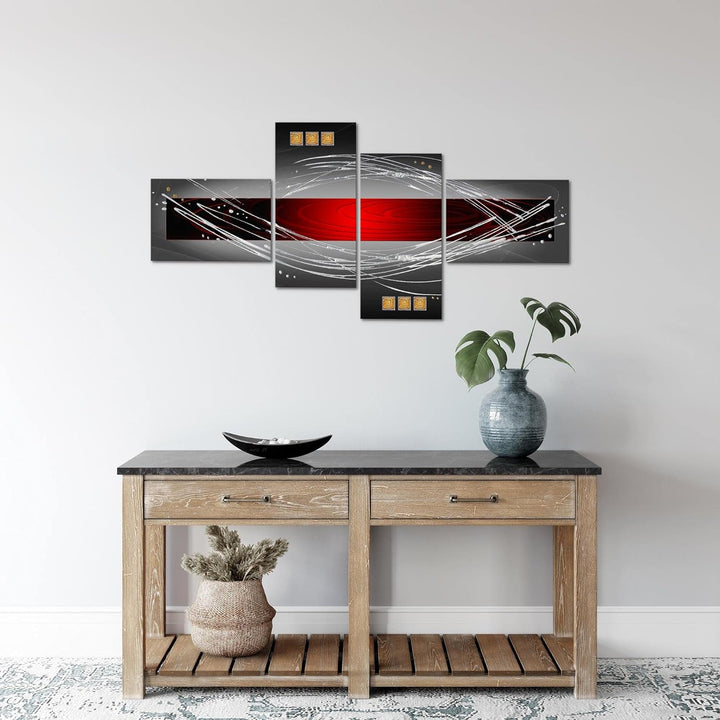 Runa Art Bild Modern Abstrakt - Made in Germany - Wandbilder Rot Grau Schwarz 4 Teilig 103142a 100 x