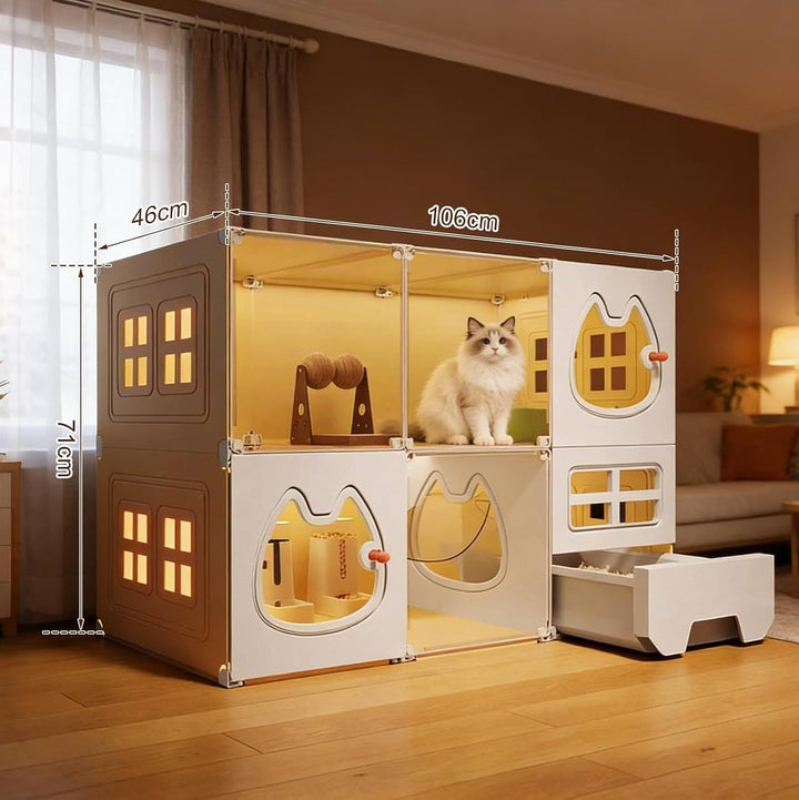 2 Stöckig Grosse Katzenkäfige für Den Innenbereich mit Katzentoilette, Katzenkäfig für den Innenbere