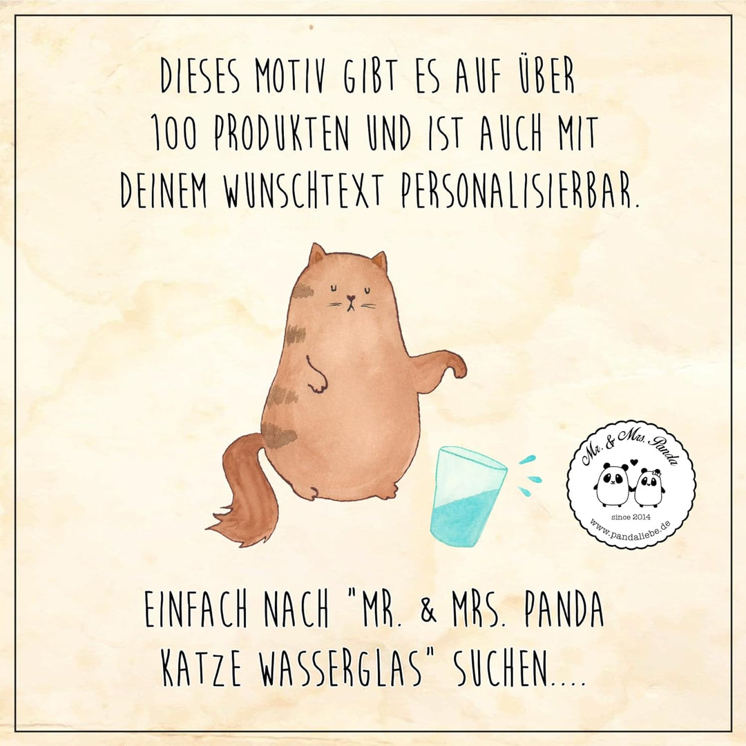 Mr. & Mrs. Panda tablett aus Holz Katze Wasserglas - Geschenk, Frühstückstablett, Glas, kaffeetablet