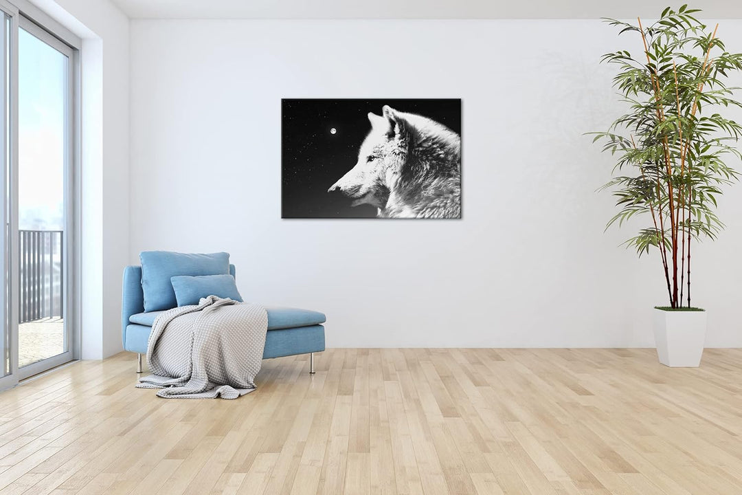 deyoli einsamer stolzer Wolf Format: 80x60 Effekt: Schwarz&Weiss als Leinwandbild, Motiv fertig gera