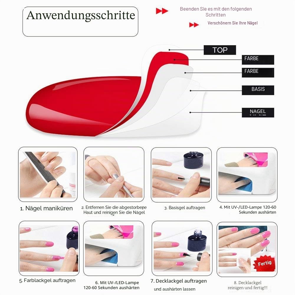 Vishine Komplettes Set 36 W UV-Lampe LED Nageltrockner 6 semi-permanenter Nagellack Nagellack Top Ba