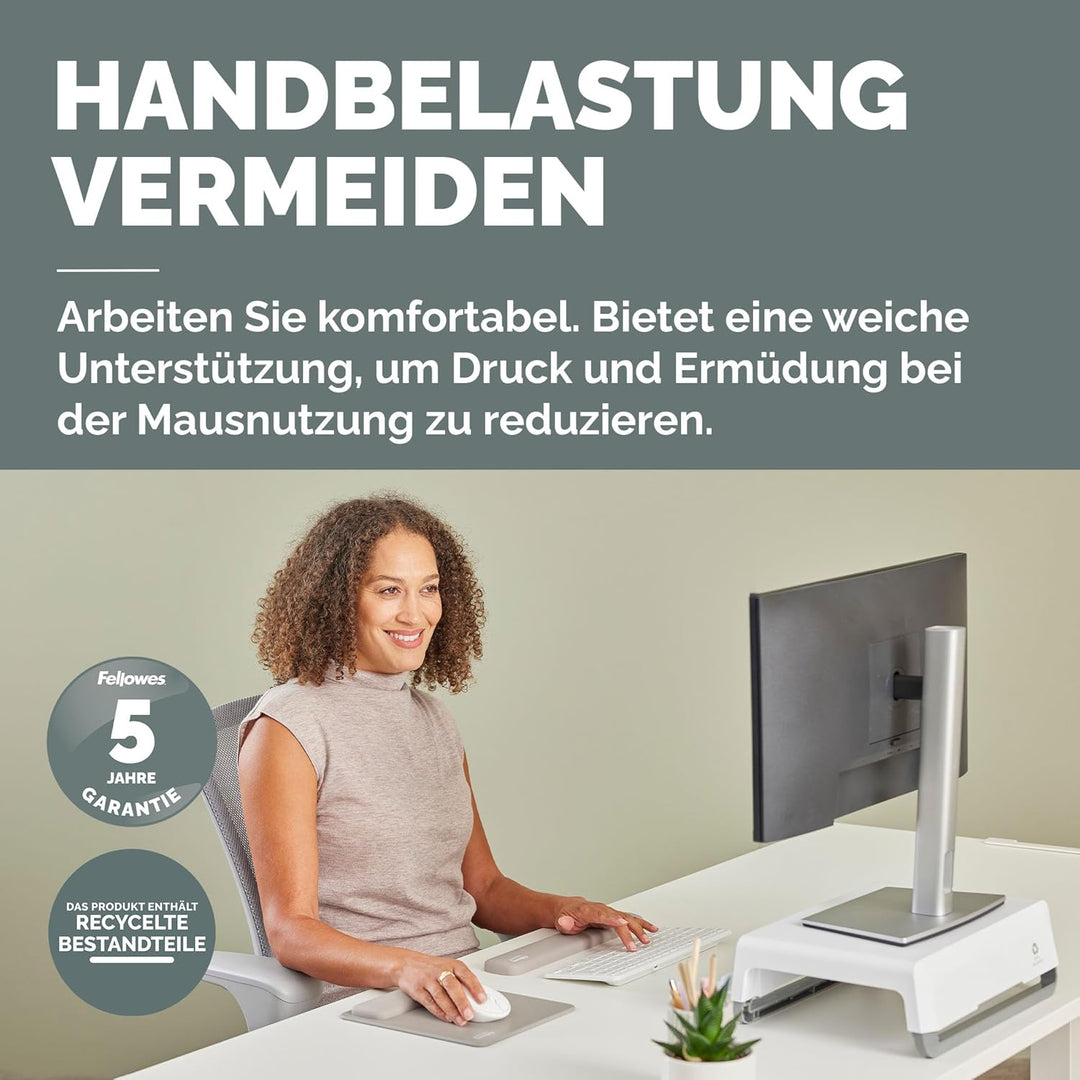 Fellowes Breyta Mauspad mit Handgelenkauflage – Sand, mit HEX Cushion Technology Silikonpolster, rut
