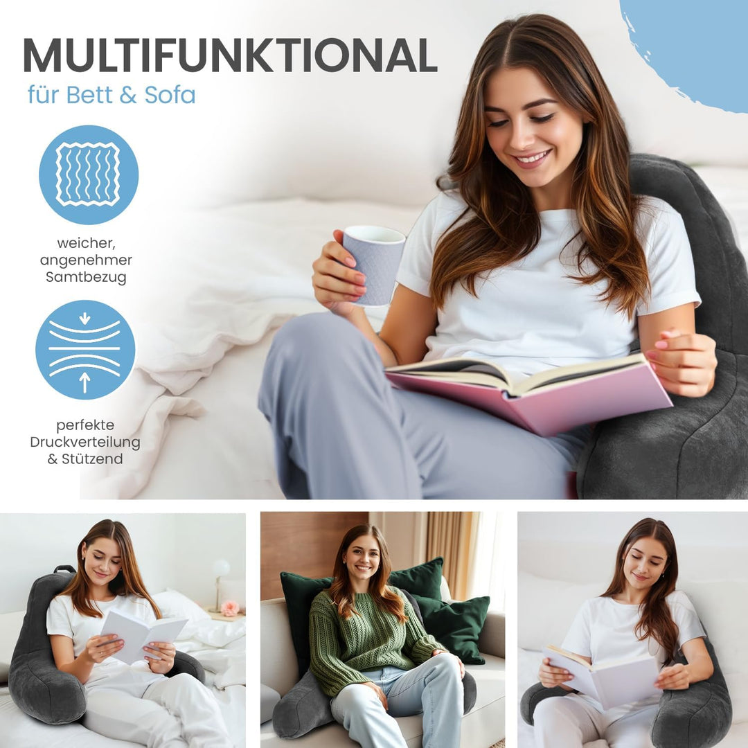 maxVitalis Rückenkissen, Lesekissen für Bett und Sofa mit Armlehnen – Ideal als Rückenstütze für meh