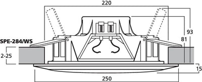 MONACOR SPE-284/WS wetterfestes ELA Deckenlautsprecher-Paar mit 2-Wege System und Kalottenhochtönern