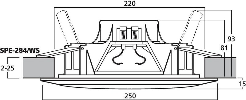 MONACOR SPE-284/WS wetterfestes ELA Deckenlautsprecher-Paar mit 2-Wege System und Kalottenhochtönern