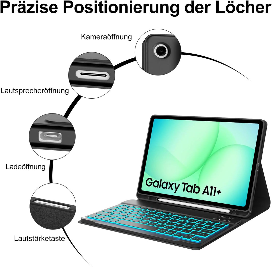 Hülle mit Tastatur für Samsung Galaxy Tab A11 Plus 11 Zoll 2025, Tastatur für Samsung Teblet A9/A11