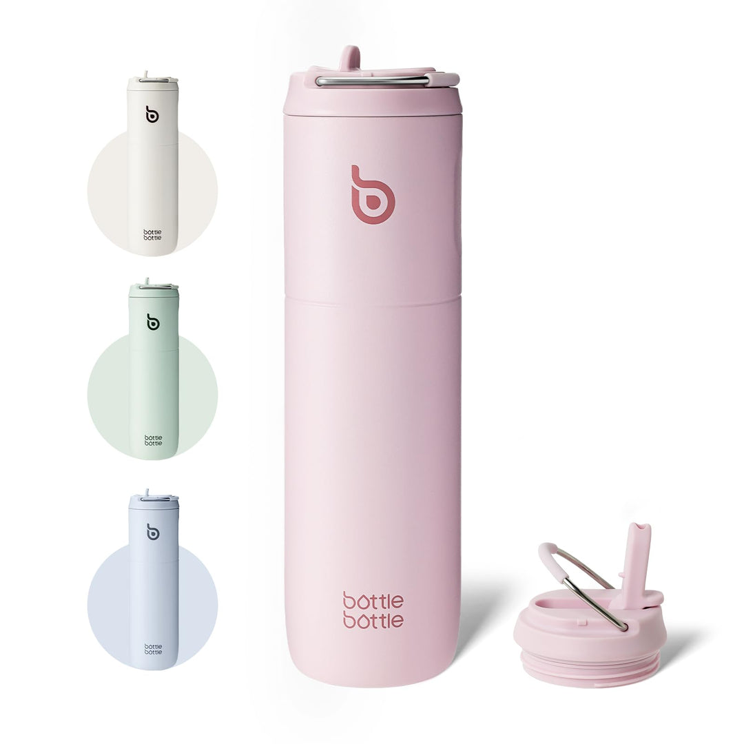 BOTTLE BOTTLE Isolierte Trinkflasche 680 ml(24oz) mit Strohhalm, Deckel und Griff für Sport, Reise,
