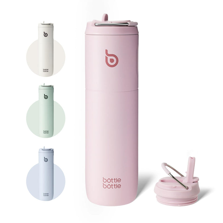 BOTTLE BOTTLE Isolierte Trinkflasche 680 ml(24oz) mit Strohhalm, Deckel und Griff für Sport, Reise,